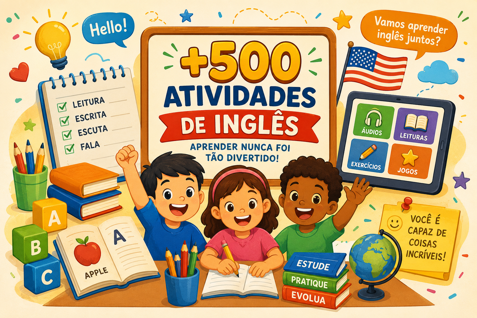 Material de inglês com mais de 500 atividades para imprimir